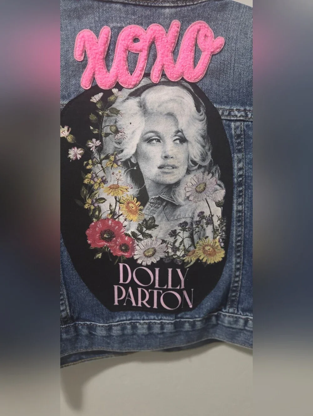 The Children's Place ..Upcycled Dolly Parton Denim Jacket with Pink XOXO